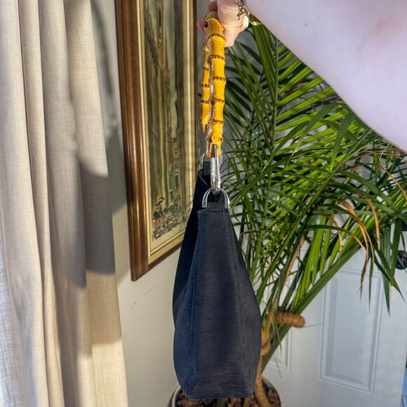 🖤 MONDANI Vintage Y2K Black Bamboo Handle Baguette / Top Handle Purse - Picture 5 of 10